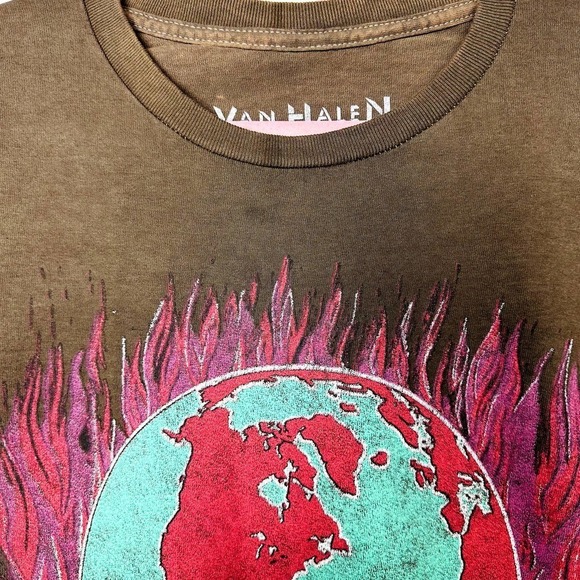 Van Halen NWOT Unisex  Brown Graphic Crew Neck Short Sleeve Casual T-Shirt Large - Picture 3 of 7
